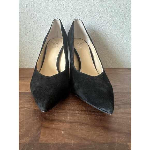 Vince Camuto Black Suede Heels Vp-novilesa Size 7.5 Pointed Toe Leather - Picture 2 of 11